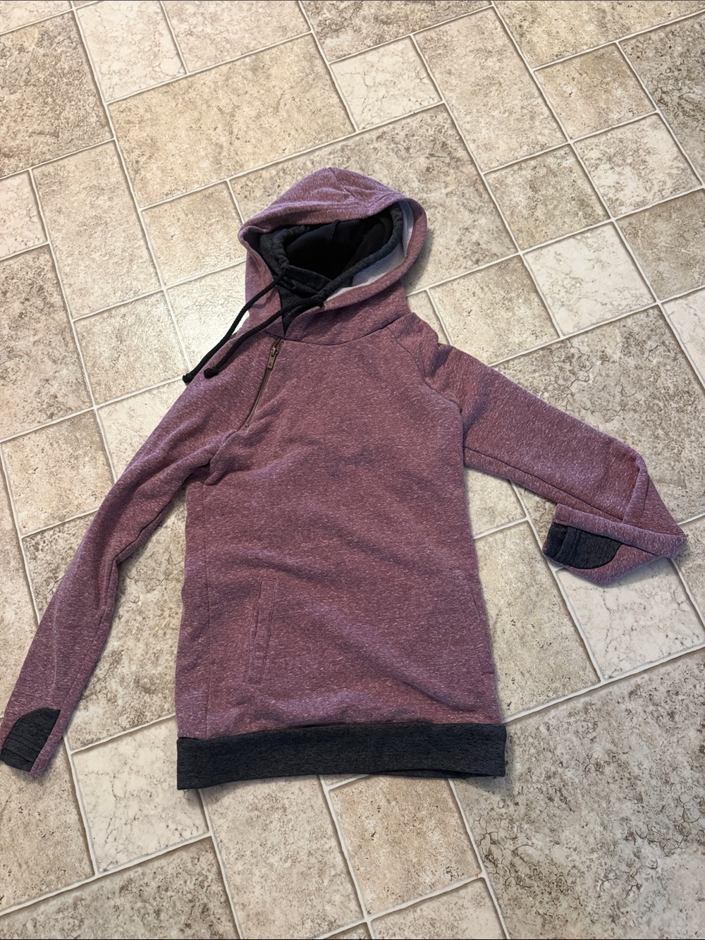 CC Boutique Plum Zip-Up Hooded Sweater with Contrast Trim